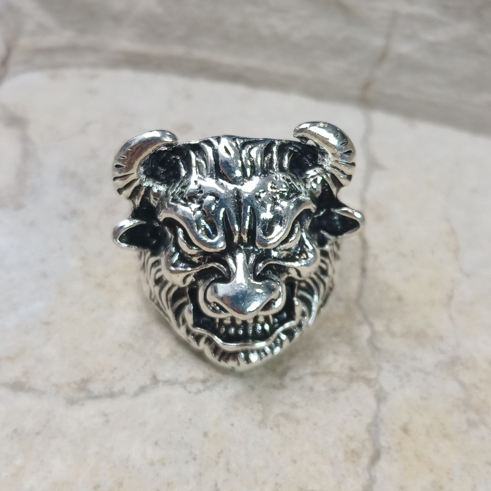 Silver Lion Devil Head Ring